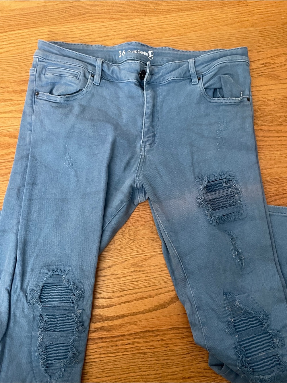 Men's Blue Distressed Jeans - Size 36